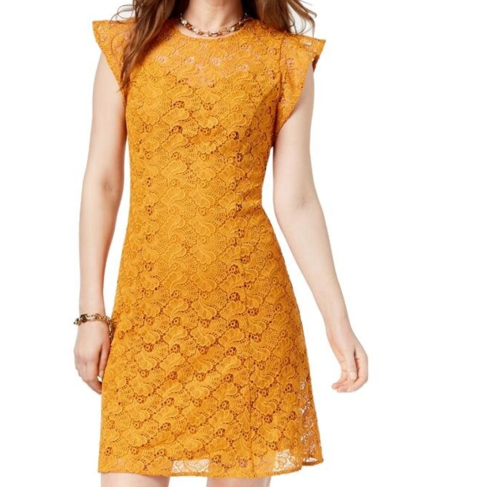 NWT! Michael Kors Lace Flutter-Sleeve Marigold - Picture 2 of 4